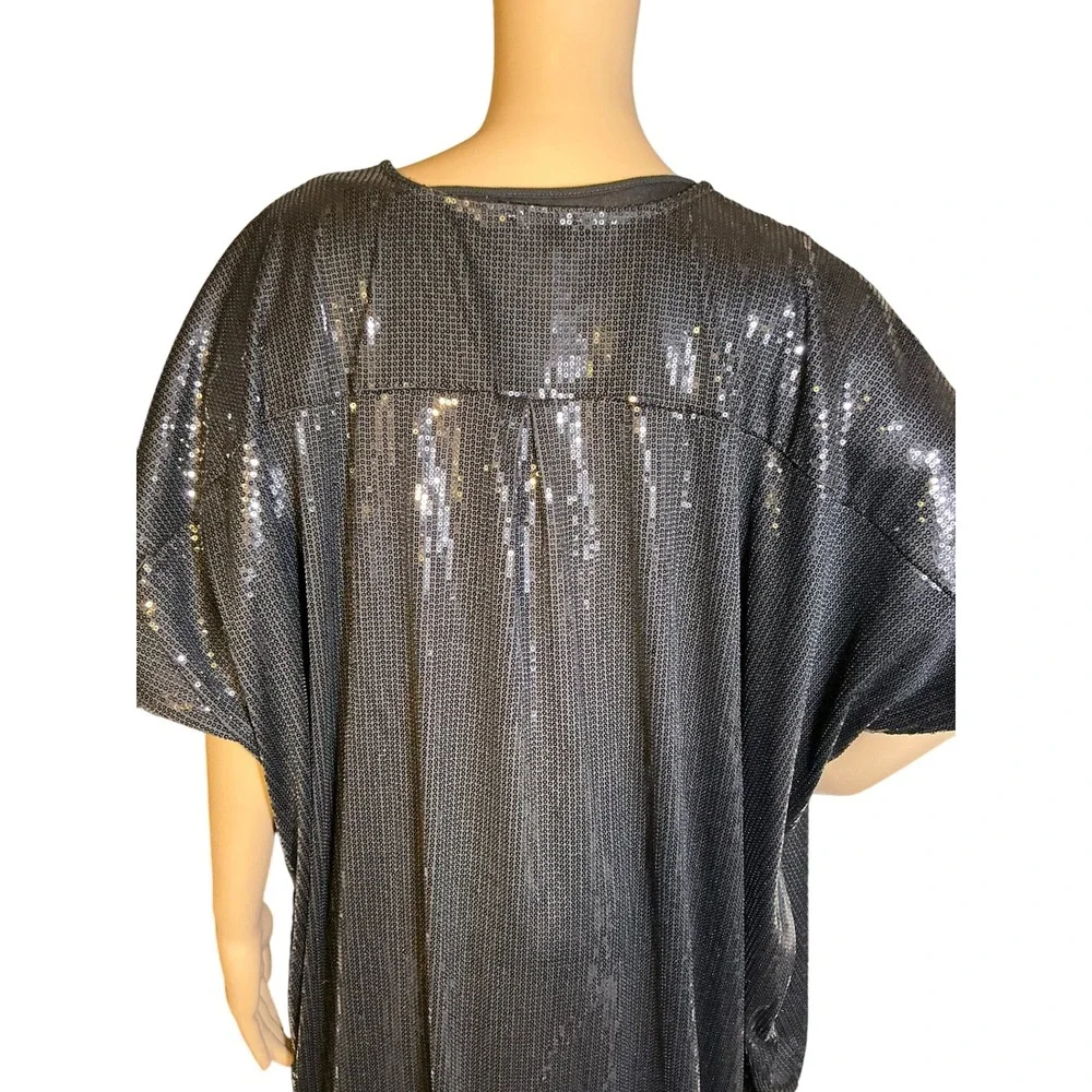Women's Sequin‎ Kimono Cardigan Black Open Front Short Sleeve Elegant Glam XL